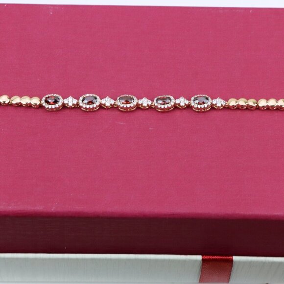 Elegant Rose Gold Bracelet with Red Stones and Sparkling CZ Accents, XPBL0642 - Picture 11 of 12